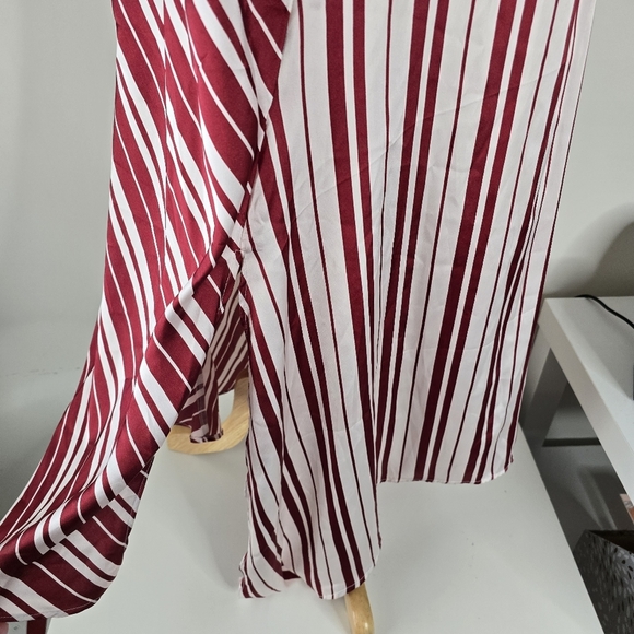 NWT By Anthropologie Satin Asymmetrical Slip Midi Dress Red/White Stripe L - Picture 4 of 15